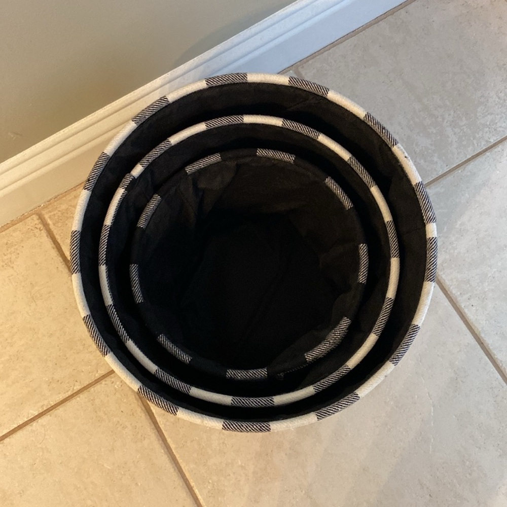 SET/3 Black & White Buffalo Check Soft Sided Nesting Baskets Storage w/ Handles - Picture 5 of 15
